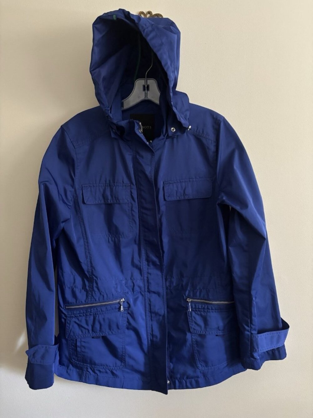 Talbots Jacket Hooded Stand Collar Zip‎ Snaps Pockets Drawcord Waist Size 10